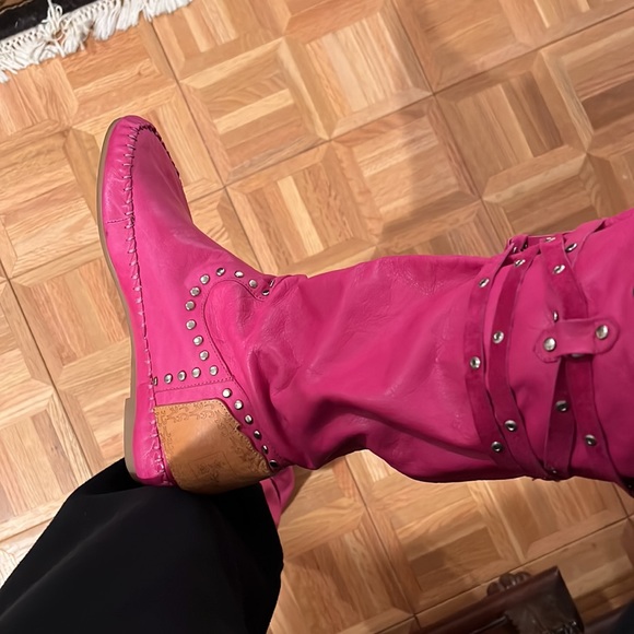 Pink leather boots,lace up size 40 - Picture 3 of 7